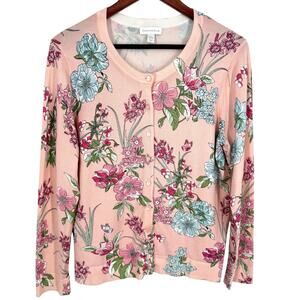 Charter Club Sz Large Pink Blue Floral Spring Sweater Blouse Shirt Top Easter